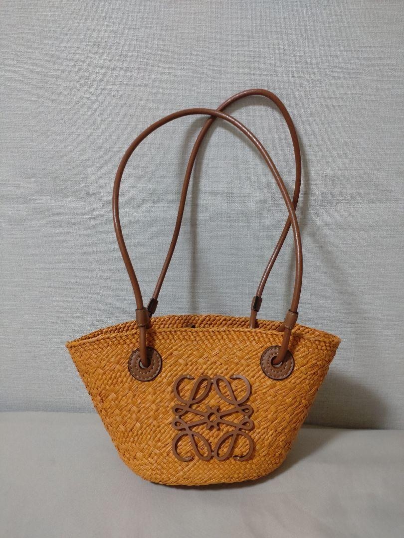 ロエベ アナグラム BASKET SMALL BAG LOEWE Basket Bag Mini Anagram Straw Orange Brown Tote