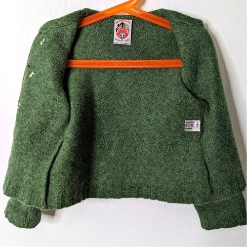 Vintage Original Lanz Salzberg Wien Childs Green Wool Cardigan Hearts Size 4 - Picture 7 of 9