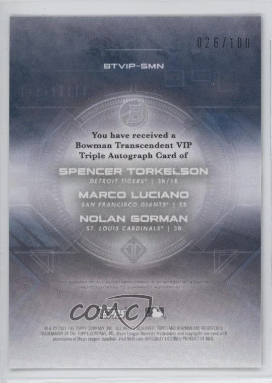 2021 Bowman Transcendent Collection VIP Party Triple /100 Spencer Torkelson Auto - Image 2 of 2