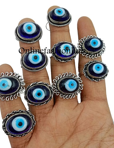 Good Luck Evil Eye Gemstone 925 Sterling Silver Plated Statement Rings Lot Gift - Picture 3 of 3