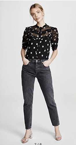 SHOSHANNA Semi Sheer Blouse W/ Floral Lace Appliqué L Black/White Fab Condition! - Bild 4 von 11