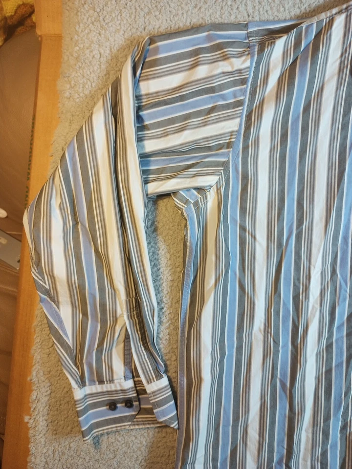 nyne Men's Shirt, Size 2XLT, White w/Blue Stripe, Cotton, LS with pocket - Image 3 of 4