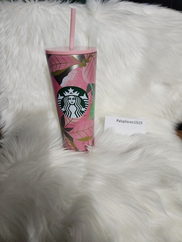 Neu Starbucks Christmas Holiday 2020 Tumbler Pink Grün Weihnachtsstern Blumen Tasse - Bild 1 von 6