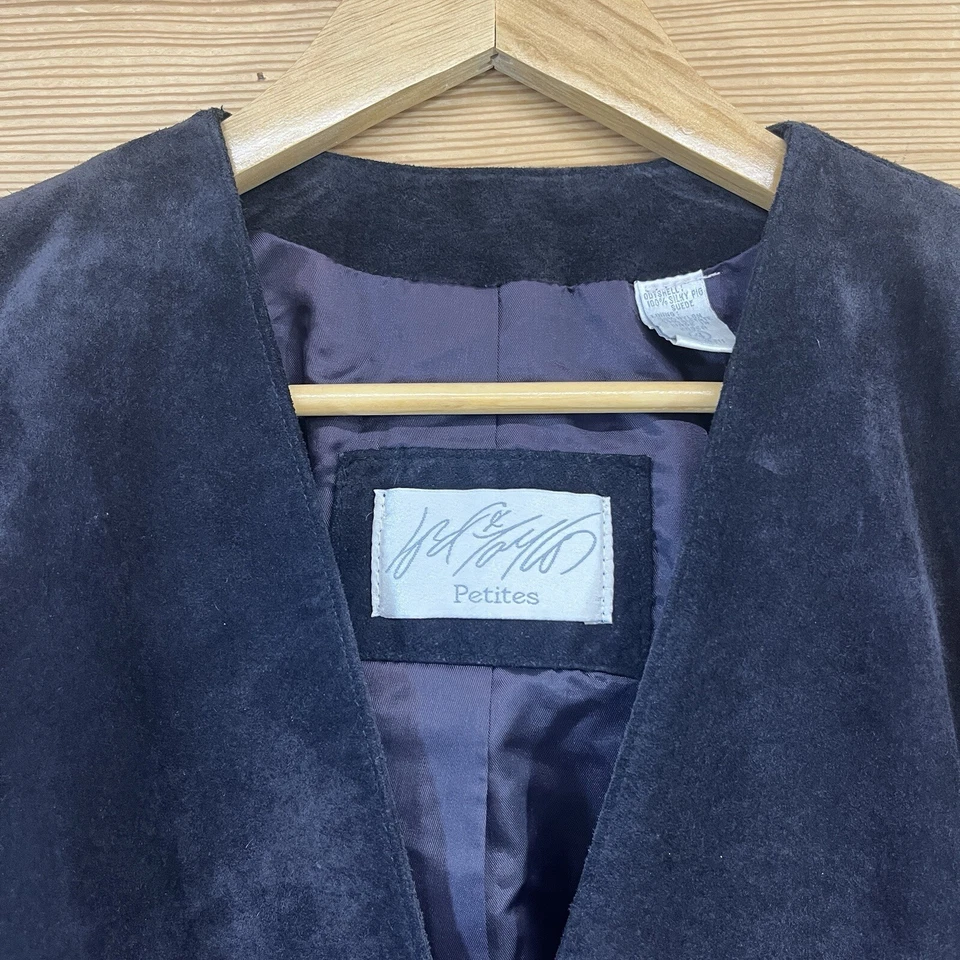 Chaqueta de Cuero de Colección Lord & Taylor 4P Cerdo Sedoso Gamuza Botón Dorado Azul Marino B119 Foto 2 de 4