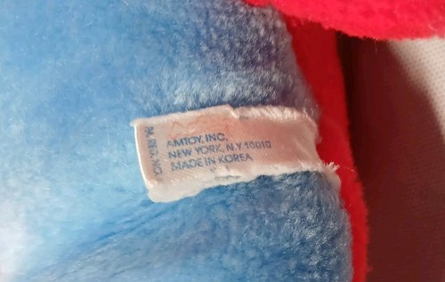 Juguete de peluche vintage 1982 Amtoy Inc 10" bebé suave tacto payaso rojo y azul - Imagen 8 de 8
