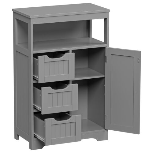 Bathroom Floor Cabinet Wooden Storage Organizer w/3 Drawer Adjustable Shelf Grey - Picture 5 of 24