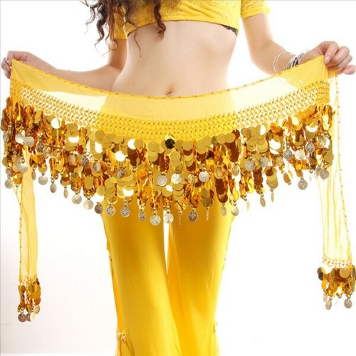 Belly Dance Hip Scarf Luxury Coins Sequins Waist Chain Skirt Belt Costume Wrap - Foto 12 di 15