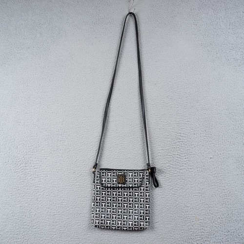 Tommy Hilfiger Crossbody Bag Black White Canvas 8x8 Logo Purse - Picture 2 of 13
