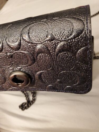 Coach Embossed Patent Leather Signature Logo Bowery Mini Crossbody Slate NWOT - Picture 19 of 24