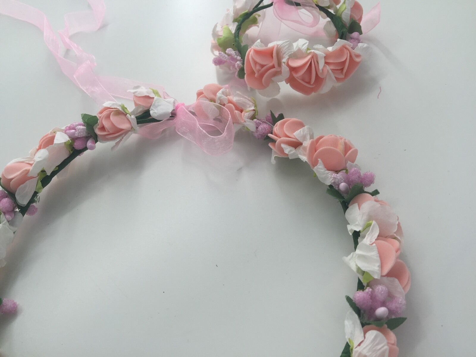 Women Pink flower Girl Fairy Wedding Bride Hair Headband Crown Garland bracelet - Picture 11 of 12