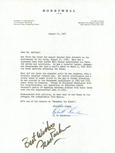 Fess Parker Signed Letter