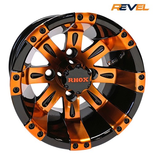 Set of 4, RHOX 10" Vegas Orange & Black Golf Cart Wheels, 10x7, ET-25 - Picture 4 of 5