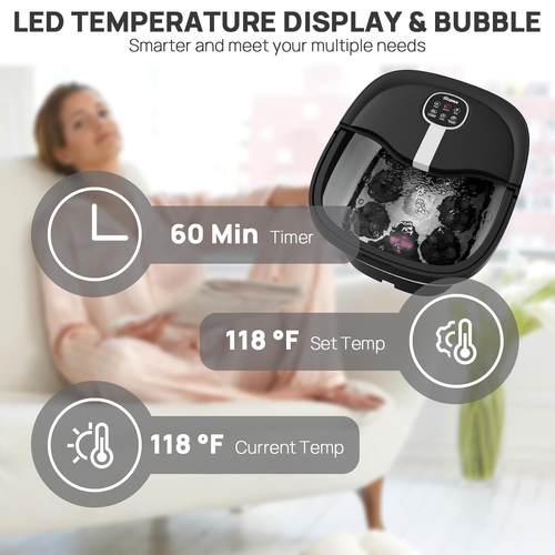 HOSPAN Collapsible Foot Spa Electric Rotary Massage, Foot Bath with Heat, Bubble - Picture 8 of 12