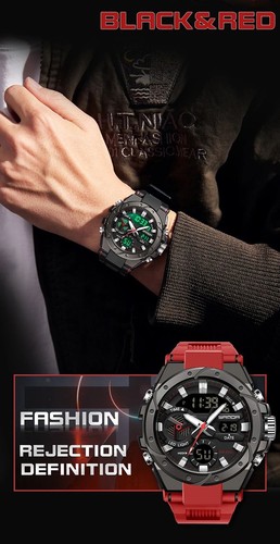 SANDA LED Digital & Analogue Sports Watch Stainless Steel Back Various Colours - Picture 9 of 36