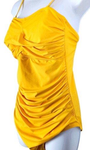 Yellow Ruched Womens One-Piece Swimsuit Adj Straps & Bandeau Option Yonique XL - 第 6/11 張圖片