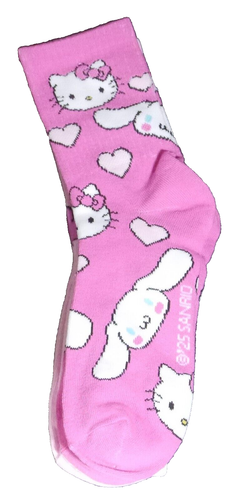 NEW Hello Kitty Women 2 Pk Mid Crews Socks Shoe Size 4-10 - 第 4/4 張圖片