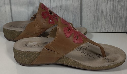 Josef Seibel Natalya Floral Wedge Thong Sandal Cognac / Coral Cork Sole 39 8-8.5 - Picture 4 of 15