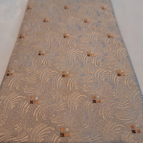 PAUL DIONE MENS NECK TIE GOLD WITH BROWN SQUARES ALL SILK BUSINESS CASUAL - Picture 3 of 5