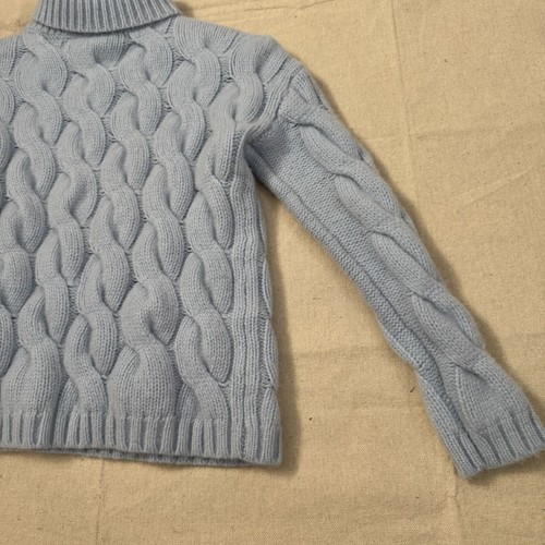 Haven Blue Cashmere Chunky Cable Knit Shaw Cowl Neck Sweater Long Sleeve XS - Picture 15 of 16