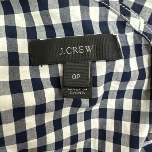 Women's J. Crew Navy Blue Gingham Print One Shoulder Ruffle Top Shirt sz 0P - Picture 7 of 7