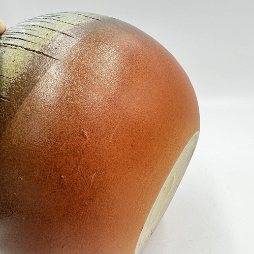 Japanese Modernist Round Onion Shape Ceramic Vase Signed Texture/Color Vintage - Picture 11 of 14