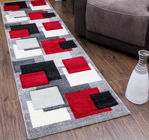 Red Rug Runner Modern Abstract Hand Carved Soft Pile 3D Texture Silver Cream - Picture 17 of 52
