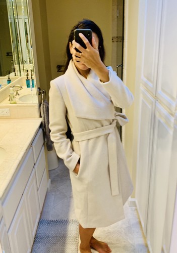 MANGO Wool Coat - Small Belted Wrap Coat