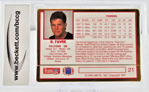 Actualización de novato 1991 llena de acción #21 Brett Favre RC Falcons Hof BCCG 10 💎 Como nuevo - Imagen 2 de 2