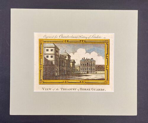 London Treasury and Horse Guards c1760 original view hand coloured print mount - Imagen 2 de 3