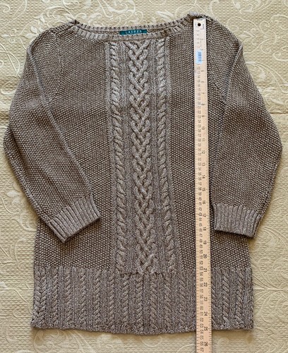 Lauren Ralph Lauren Sparkly Gold Sweater Size Medium Cable Knit Boat Neck - Picture 3 of 9