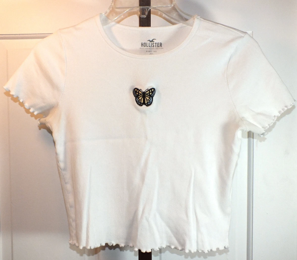 Hollister Shirt Teen Size Small Baby Tee White Cotton Summer Top Blouse N160