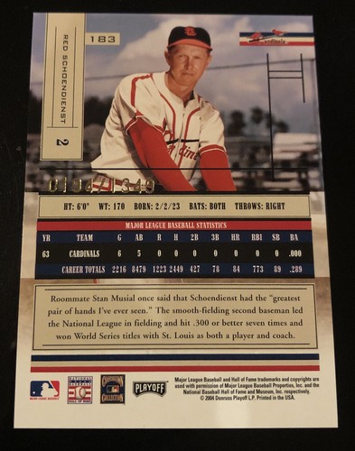 2004 Absolute Memorabilia #183 RED SCHOENDIENST SP #d 194/1349! CARDINALS - Picture 2 of 2