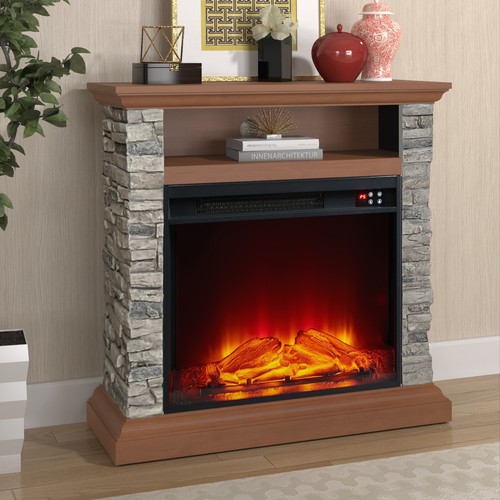 32" Freestanding Faux Bricks Mantel W/23" Electric Fireplace & Remote Control - Picture 4 of 25