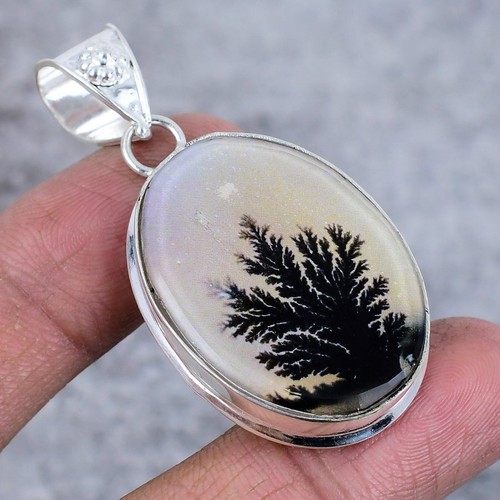 Dendrit Opal Edelstein Handarbeit 925 Sterlingsilber Schmuck Anhänger 2,17" Z726 - Bild 2 von 3