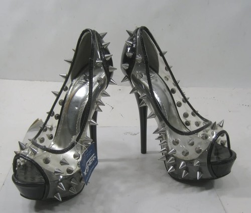 Clear/BLACK Spikes 5.5"Stiletto High Heel/Platform Shoes WOMEN Size 5 - Picture 3 of 6