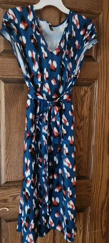 Blue, Orange and White Abstract Floral Midi Dress | Shein Size XL