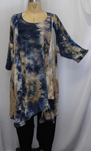 Coco & Juan Lagenlook Plus Size Tunic Navy Tie Dye Asymmetric Top 1X/2X B50" - Picture 2 of 5