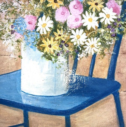 Silla Azul Manzanas Vintage Pintura al Óleo Impresionista País Francés - Imagen 8 de 10