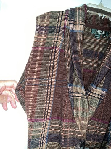 LRL Ralph Lauren Buckle Sweater Vest Brown Plaid EQUESTRIAN Petite Size PM c491 - 第 4/11 張圖片