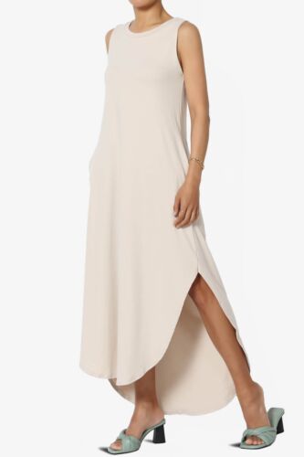 Women's Summer Sleeveless DTY Jersey Pocket Loose Slit Tank Long Maxi Dress - Picture 130 of 132