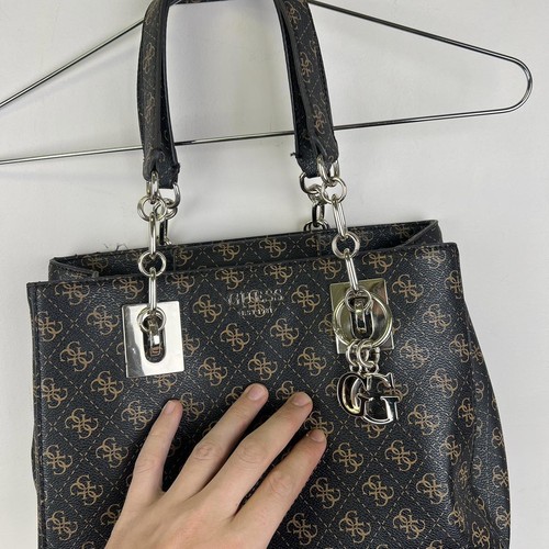 GUESS Signature Pattern Tote Bag with Chain Detail - Picture 2 of 7