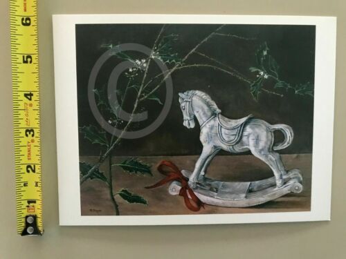 Christmas Rocking Horse Set of 5 Christmas Cards by International Artist Mary Br - Picture 1 of 2