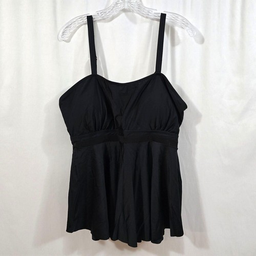 Bloomchic Swim Tankini Top Women's 1X Lace Insert Ruched Ruffle Hem Black NWT