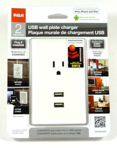 WP2UWR RCA Wandplatte Steckdose mit 2 USB (weiß) Ladeanschluss für iPhone/iPad - Bild 1 von 1