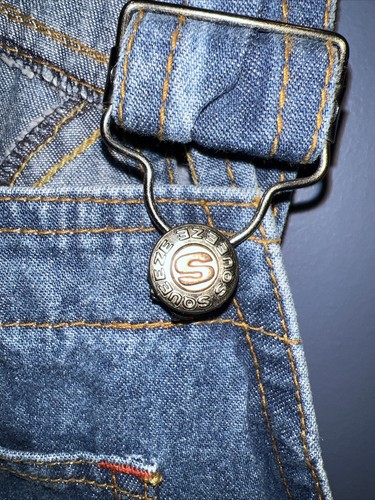 Large Denim Bib Overall Shorts, 1970’s Squeeze Jeans, Pockets Storage Stain - Picture 3 of 9
