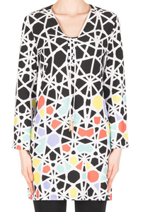 Joseph-Ribkoff-Black-White-Mosaic-Print-Long-Sleeve-Tunic-US-10-UK-12-NEW-183575