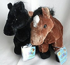 Set Ganz Webkinz Black Stallion HM145 & Brown Arabian HM101 Horse Plush w/ codes
