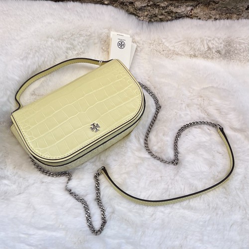 NEU Tory Burch Emerson Embossed Top Handle Crossbody Pastell Gelb Leder Tasche - Bild 3 von 11