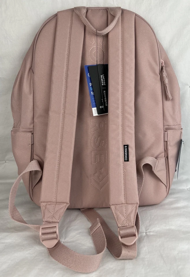 "Nueva mochila universitaria Converse rosa y blanca nueva con etiquetas con bolsillo acolchado para computadora portátil escuela 17""" Foto 2 de 4