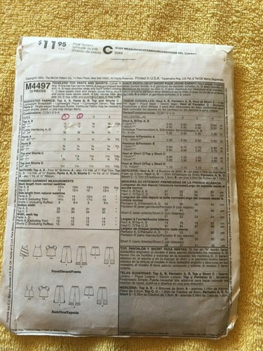 McCall's Patterns ~ CUT PATTERNS are all Size 1-2 * ~ * ~ * ~ * ~ *Listing 4209 - Picture 5 of 9